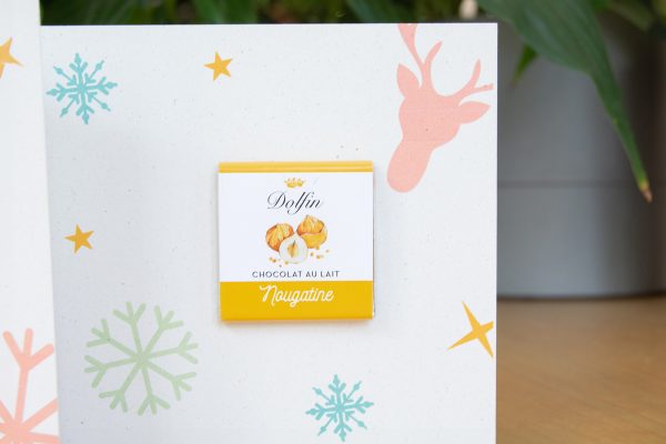 Carte diptyque écoresponsable avec tablette de chocolat biologique