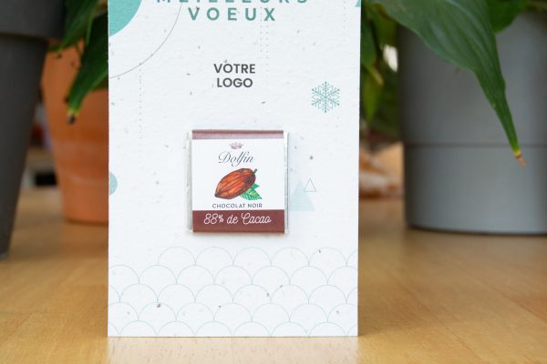 Carte de vœux entreprise avec tablette de chocolat bio intégrée